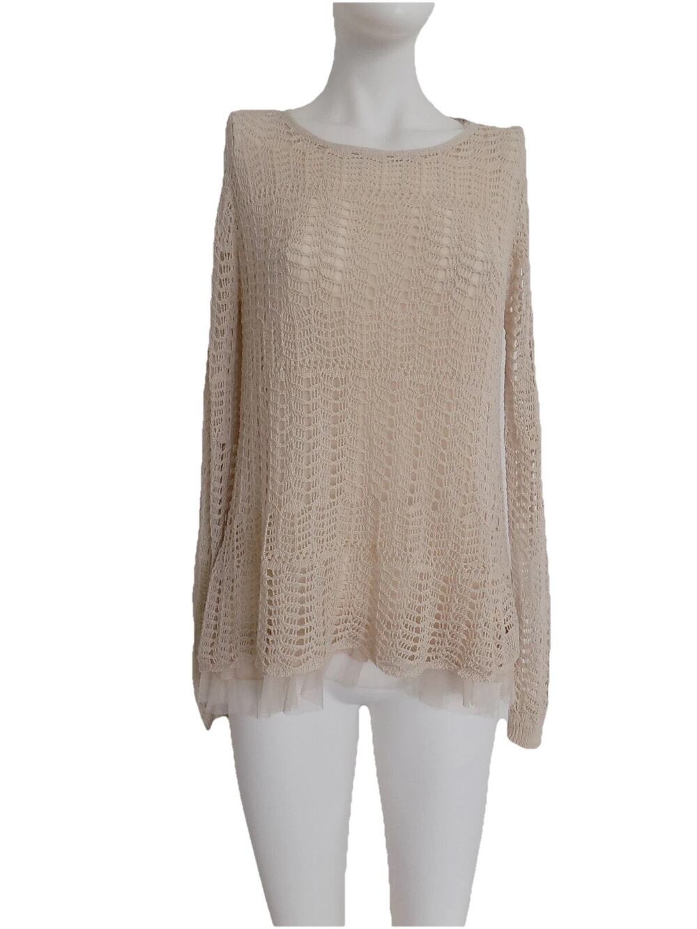 V Cristina crochet knit top boho sweater tunic size Small